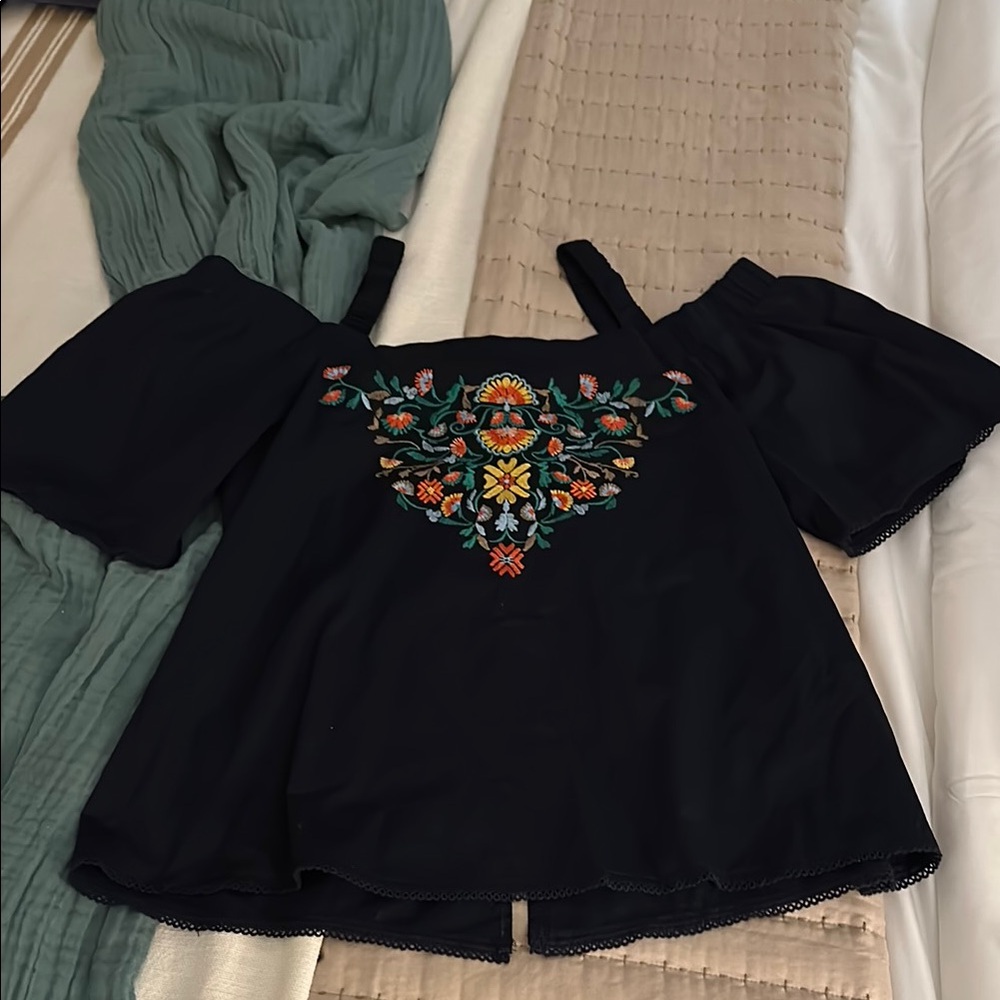 Democracy Navy Embellished Blouse with Relaxed Fit